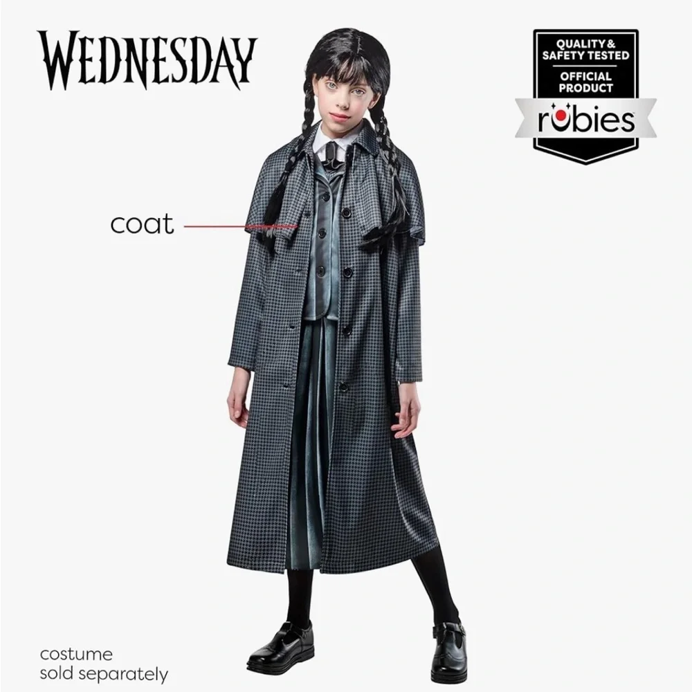 NWT Rubies Wednesday TV Series: Wednesday Addams Costume Coat - Picture 2 of 7